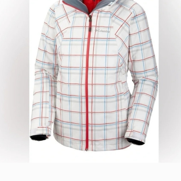 COLUMBIA Omni heat Powder lite full zip jacket. Blue/white plaid. Size Small - Picture 6 of 16